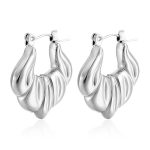 color: Stamped Fan Shape Earrings Steel Color MS-329