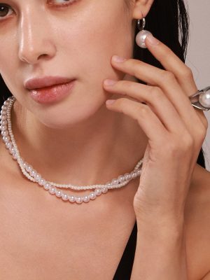 Double-Layer Shell Pearls Necklace Design Beaded Necklace Earring Ring Stainless Steel Ornament Mother Gift