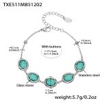 color: TXE511-Light Green Glass Stone Steel Color Bracelet 17+5cm