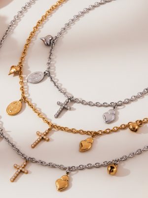 New Stainless Steel 5A Zircon Cross Love Heart Multi-Accessories DIY Bracelet and Necklace Set Color Retention