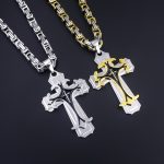 Double-Layer Corrosion Oiled Cross Pendant Necklace Stainless Steel Men's Ornament