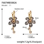 color: F607-11 Stone Black Resin Flower Tassel Earrings