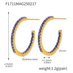 color: F1711-B Style -Gold Inner & Outer Blue Zircon Earrings -15mm