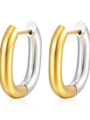 Gold Stainless Steel Rectangular Ear Clip Versatile Simple Geometric Earrings for Women