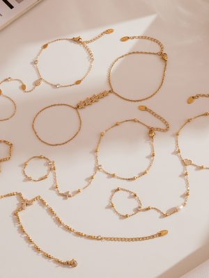 Light Luxury Gorgeous Stainless Steel Inlaid 5A Zircon Finger Chain Plated 18K Real Gold Women's Bracelet Ornament