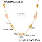 color: TXP280-Gold Pink Glass Stone Necklace 40+5cm