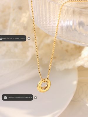 Cold Oval Pendant Stainless Steel Necklace 18K Gold Plated Simple Jewelry P097