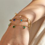 Dopamine Square Zircon Pendant Chain Advanced Commuter Bracelet Anklet Ornament Set