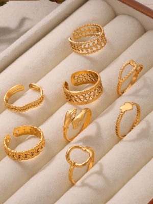 New Exaggerated Design Personality Simple Stainless Steel Gold-Plated Open Ring Ornament Female