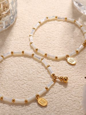 INS Simple White Shell Bamboo Beaded Stainless Steel Bracelet Advanced Non-Fading