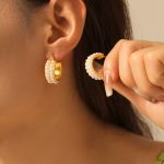 French Style New Elegant Double Row Small Plastic Bead Earrings Light Luxury Design Copper Material Earrings for Women