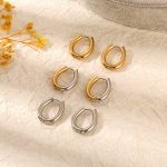 Oval Ear Gold Stainless Steel Earrings Women's Versatile Ear Clip Plated 18K Earrings