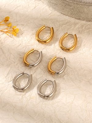 Oval Ear Gold Stainless Steel Earrings Women's Versatile Ear Clip Plated 18K Earrings