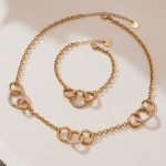Light Luxury Diamond Ring Hand-Stitched Bracelet Necklace 18K Gold Plating All-Match Stainless Steel Jewelry