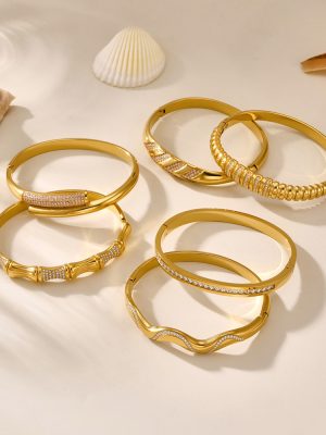 Geometric Bamboo Zircon Bracelet Stainless Steel 18K Gold Plating Versatile Personality Temperament Irregular Jewelry