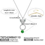 color: TXP543-Steel Color Leopard Head Green Necklace 42+5cm