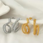 Simple Elegant Gold Plated 18K Design Ear Studs Simulated Snakes Cold All-Match Earrings