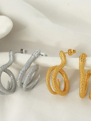 Simple Elegant Gold Plated 18K Design Ear Studs Simulated Snakes Cold All-Match Earrings