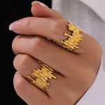 Color Matching Open Ring Geometric Stainless Steel Irregular Ring Exaggerated Hand Jewelry Gold Women