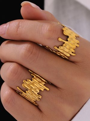 Color Matching Open Ring Geometric Stainless Steel Irregular Ring Exaggerated Hand Jewelry Gold Women