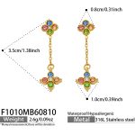 color: F1010-Colorful Four-petal Flower Zircon Gold Earrings