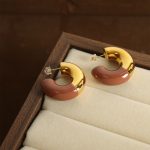 New Retro Affordable Luxury Design Stainless Steel Gold Plated Geometric C- Shaped Color Glaze Earrings Jewelry Women