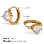 color: EH1068WEG White Stone Gold Small Hoop Earrings