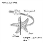 color: A806-Steel Color 5A Zircon Starfish Ring -Size 7 / size: US 7