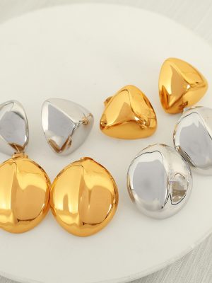 Minimalist Heavy Metal Earrings Oval Diamond Mirror Ear Light Luxury High-End All-Match Earrings