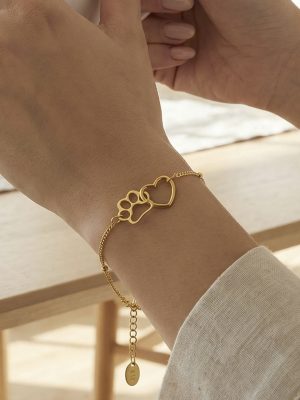Simple Cute Cat's Paw Love Buckle Chain Bracelet Simple All-Match Stainless Steel Bracelet