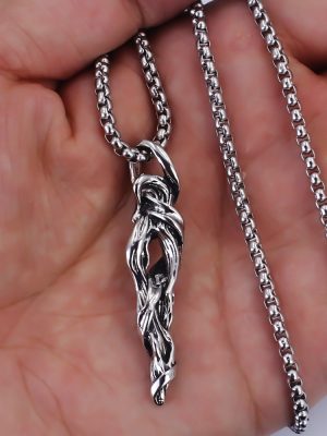 Retro Cold Driftwood Necklace for Women Antique Finish Men Stainless Steel Ornament Literary Style Necklace