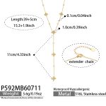color: P592-Four-petal Flower Zircon Gold Y Letter Necklace -39+5cm