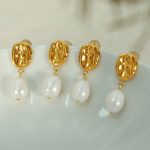 French Style Retro Affordable Luxury Stainless Steel 18K Gold Plating Irregular Earrings Shaped Natural Pearl Pendant High-Grade Earrings