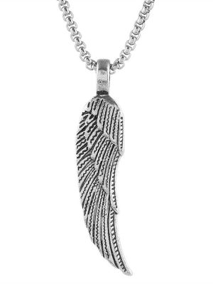 Feather Leaf Geometric Angel Necklace Stainless Steel Vintage Pendant Ornaments
