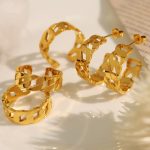 French Street Cover Girl Chain Hollow Chain Small Ear Ring Ear Stud and Ring Stainless Steel 18K Gold Plating