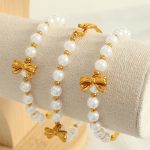 Personalized Design Stainless Steel Imitation Pearl Bracelet Light Luxury High Class Elegant Bow Bracelet Ornament