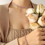color: P1068-Pink Zircon Necklace -36cm