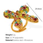 color: JZ90 Multicolor Rhinestone 7# Adjustable Gold Ring
