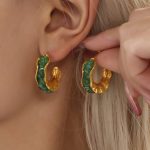 Stainless Steel Crystal Stone C- Shaped Earrings Ins Luxury Temperament PVD Gold Plated Earrings Female Accessories