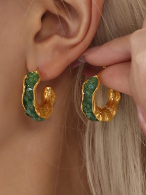 Stainless Steel Crystal Stone C- Shaped Earrings Ins Luxury Temperament PVD Gold Plated Earrings Female Accessories