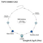 color: TXP510-Mixed Blue Faceted Stone Steel Color Necklace 42+5cm
