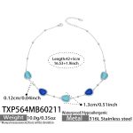 color: TXP564-Steel Color Mixed Blue Cat's Eye Stone Necklace