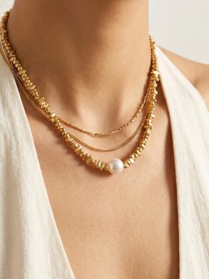 Single Pearl Pendant Irregular Obsidian Plated 18K Gold Light Luxury All-Match Clavicle Chain Female Accessories