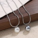 New Single Gray Imitation Pearl round Pendant Necklace Women's Light Luxury Stainless Steel