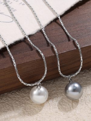 New Single Gray Imitation Pearl round Pendant Necklace Women's Light Luxury Stainless Steel