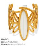 color: JZ56 US Size 7# Adjustable White Shell Gold Ring