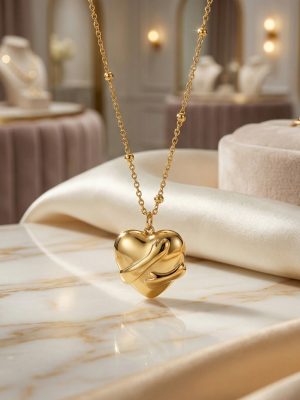 Simple Heart-Shaped Hug Pendant Clavicle Chain 18K Gold Plating Advanced All-Match Necklace