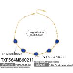 color: TXP564-Gold Sapphire Blue Cat's Eye Stone Necklace