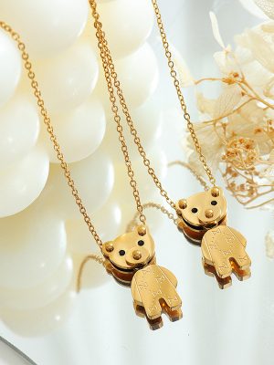 Cartoon Cute Bear Pendant Necklace Women's Design Clavicle Chain Stainless Steel Jewelry