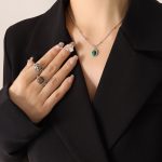color: P254-Steel Color Turquoise Necklace -39+5cm